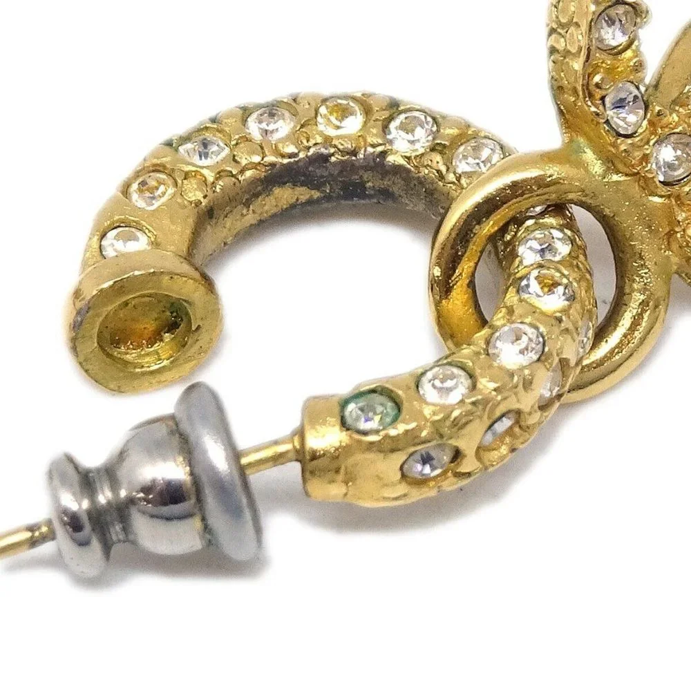 Chanel Dangle Pierced Earrings Rhinestone Gold